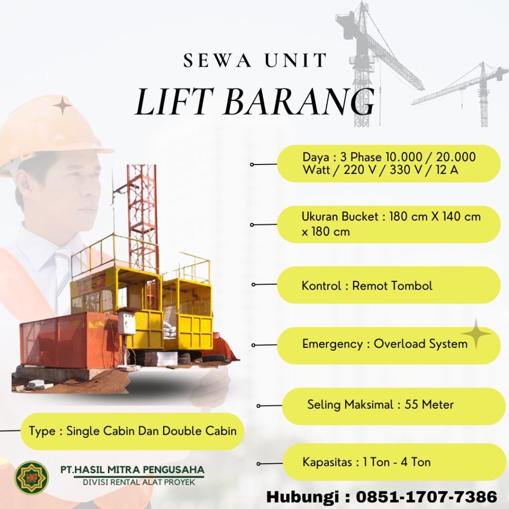 Sewa Lift Barang PT. Hasil Mitra Pengusaha untuk proyek