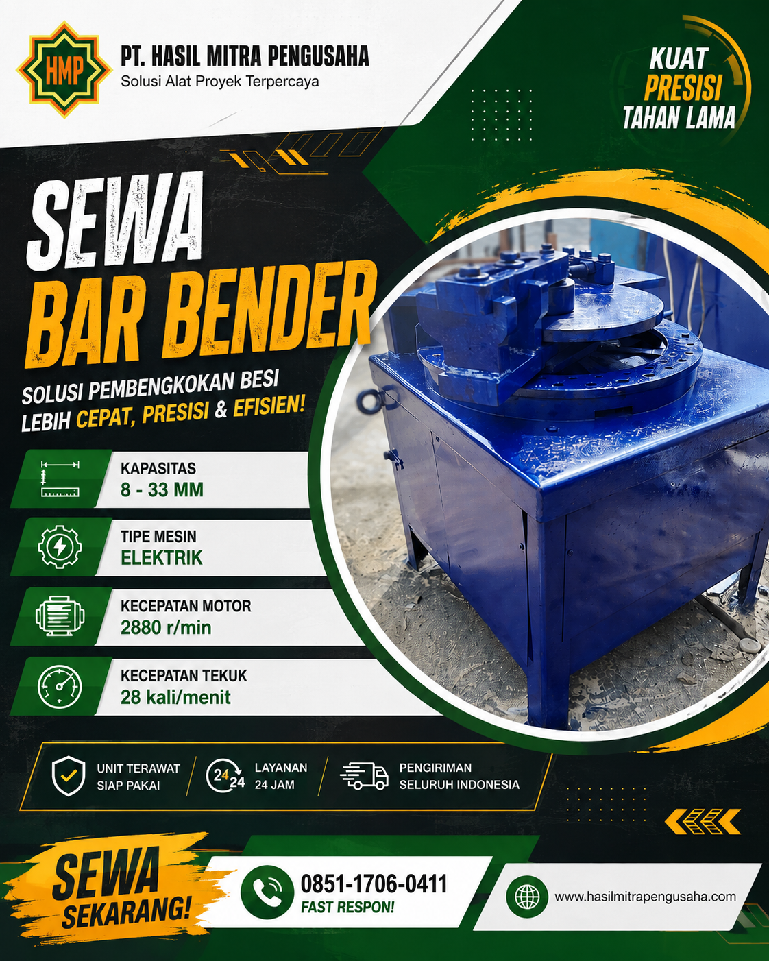 Sewa Bar Bender Bangli 8-33 MM PT Hasil Mitra Pengusaha
