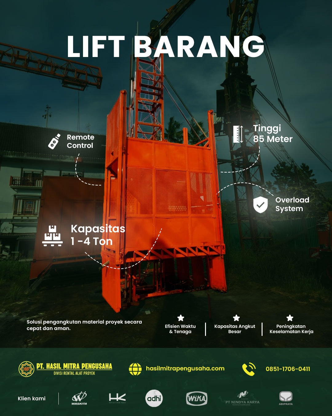 Sewa Lift Barang Sukoharjo 1-4 Ton