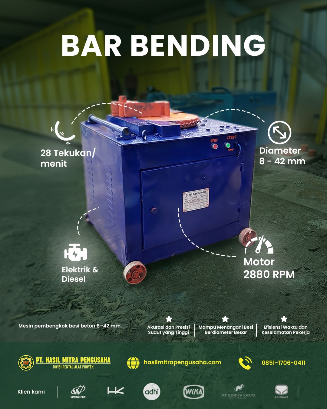 Sewa Bar Bender Pekalongan 8-32 MM PT Hasil Mitra Pengusaha