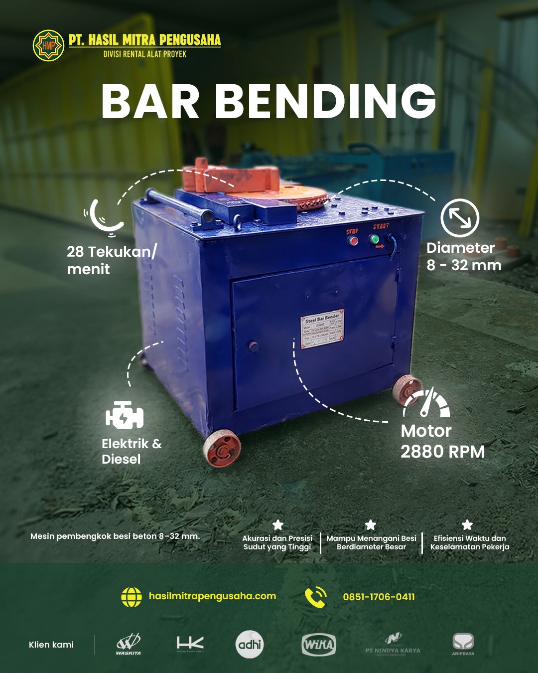 Sewa Bar Bender Samarinda 8-32 MM PT Hasil Mitra Pengusaha